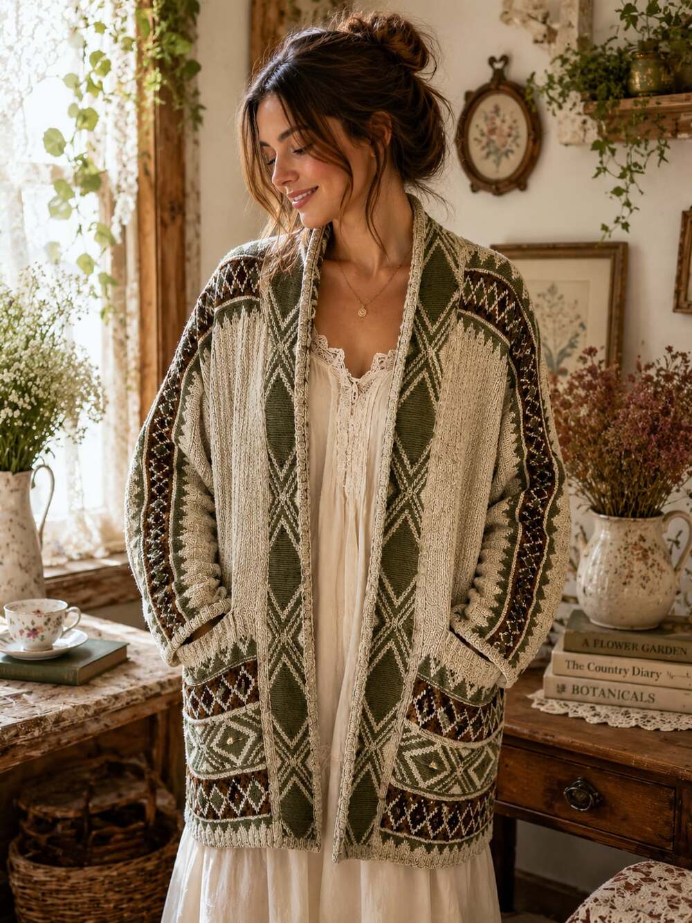 Lucky Brand Southwestern Open Cardigan Sweater Women’s Medium Boho Cozy
